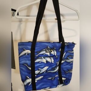 Blue Dolphin Print Tote Bag